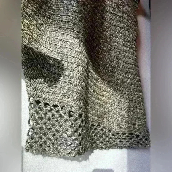 Hendi Asymmetrical Open Knit Hem Tunic Sweater Cold Shoulder Tie Size M/L Taupe - Picture 7 of 13